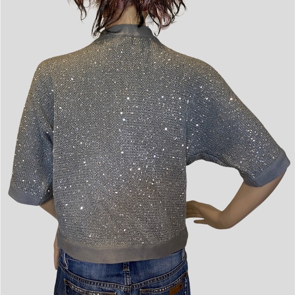 Isabella Rodriguez Gray Sequins Bolero Half Sleeved Sweater Cardigan Size XL NWT - Picture 3 of 4